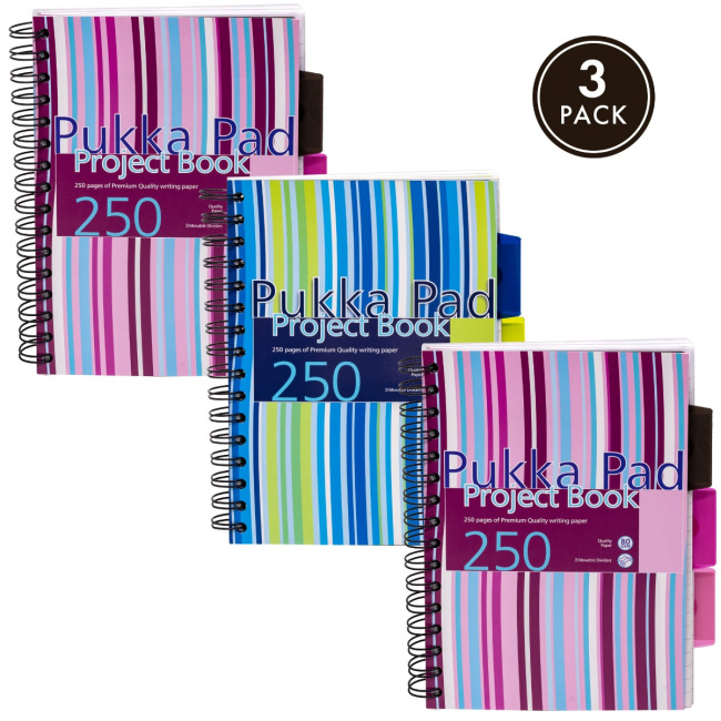 Pukka Pad ProjectBook STRIPES A5 assorti 2 couleurs quadrillé